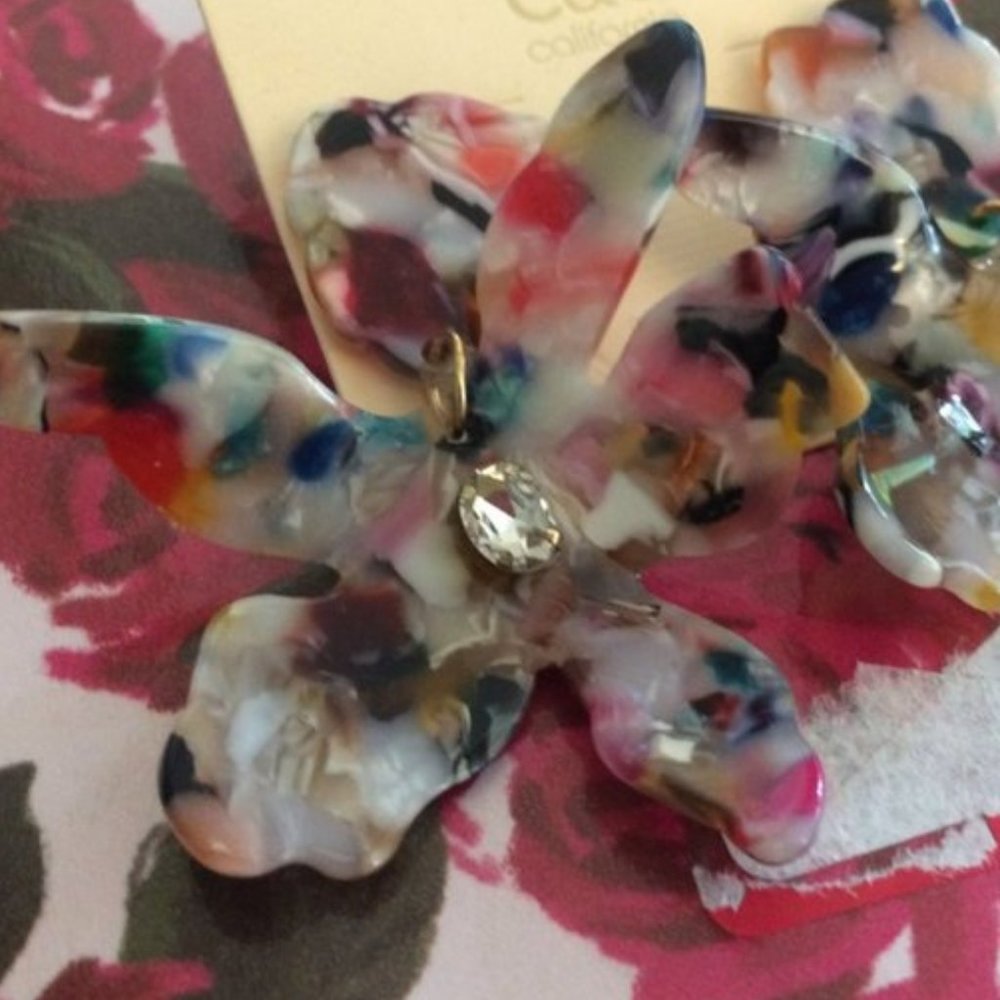 Statement lily acrylic orchid  crystal earrings